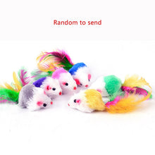 Load image into Gallery viewer, Fashion Random Colour Plastic Cat Toys Feather Funny Cat Mice Shape 20 x 10cm False Mouse Pet Products Bottom Sucker Elastic

